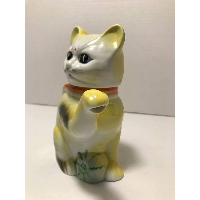 Asian Mid-Century Hand-Painted Ceramic Chinese Lucky Cat Tea Pot For Sale - Image 3 of 10