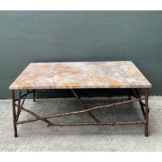Tan Vintage Faux Bois Marble Top Coffee Table For Sale - Image 8 of 18