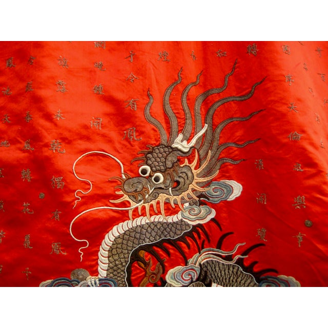 Chinese Red Silk Chinese Embroidery of a Dragon 19 Century For Sale - Image 3 of 15