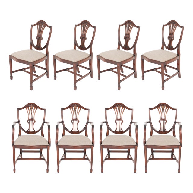 Regency Revival Shield Back Dining Chairs in Mahogany, 1920s, Set of 8 For Sale