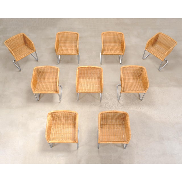 Mid-Century Modern Set of Nine Harvey Probber D43 Rattan Wicker Cantilever Chairs For Sale - Image 3 of 18