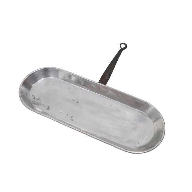 Vintage reproduction copper and stainless steel fireplace cooking pan with riveted wrought iron handle. Heavy duty for...