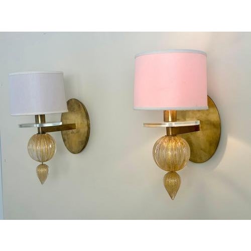 Gold Fleck Murano Glass Wall Sconces from Barbara Barry for Baker Furniture, Set of 2 For Sale - Image 11 of 13