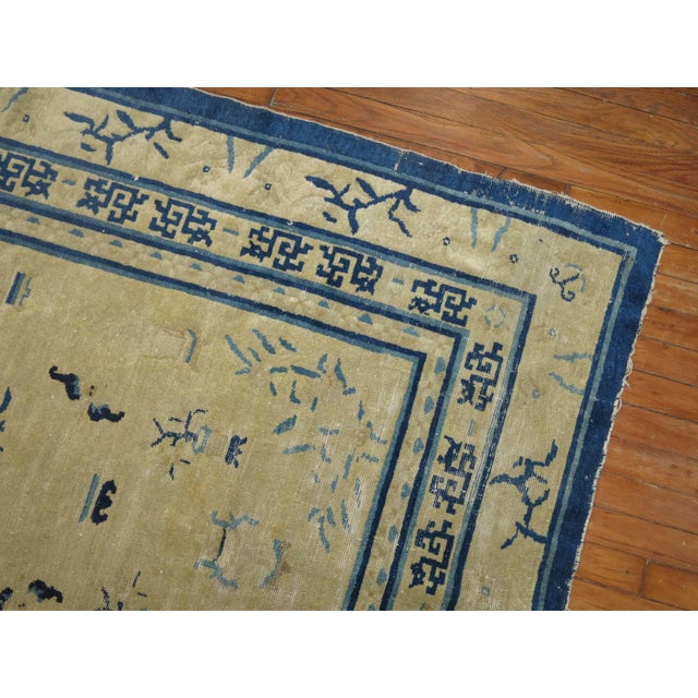 Contemporary Zabihi CollectionTan Blue Color Early 20th Chinese Peking Oriental Antique Rug - 4'11" x 7'6" For Sale - Image 3 of 6