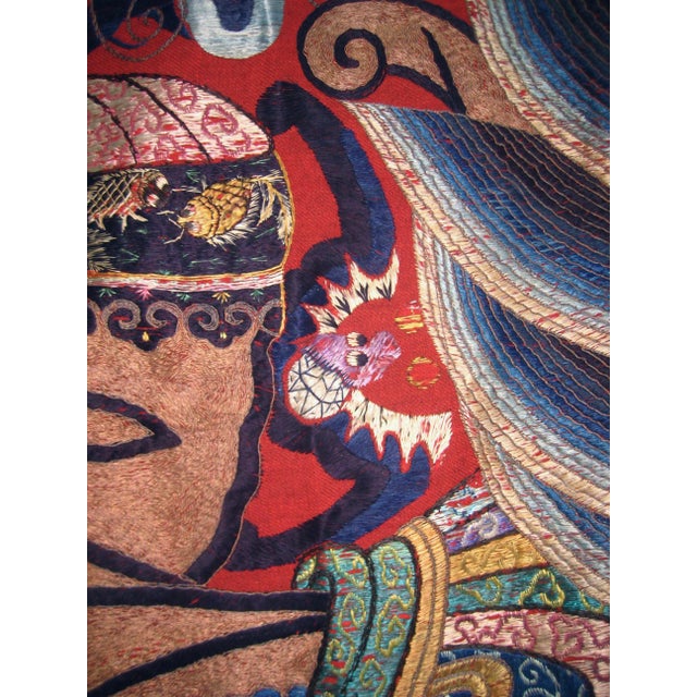 Chinese Large Silk Embroidered Opera Curtain Tapestry 19 Century For Sale - Image 16 of 18