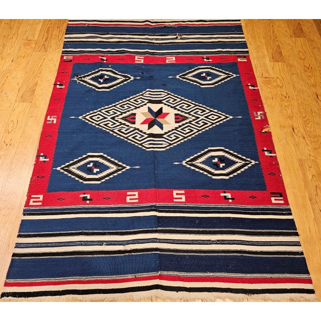 Vintage Mexican Saltillo Serape Kilim Rug, Handwoven Wool, Medallion Pattern, 4x6 For Sale - Image 10 of 18