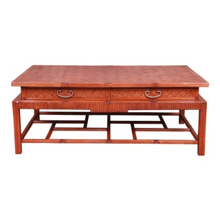 Mid-Century Hollywood Regency Bamboo Rattan Cocktail Table, Circa 1950s For Sale