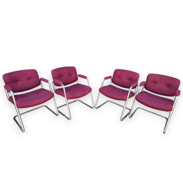 Maroon 4 Mid Century Cantilevered Chairs For Sale - Image 8 of 10