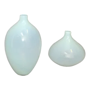 1980s Blenko Style Mid-Century Modern Hand Made Blown Art Glass Vases- Set of 2