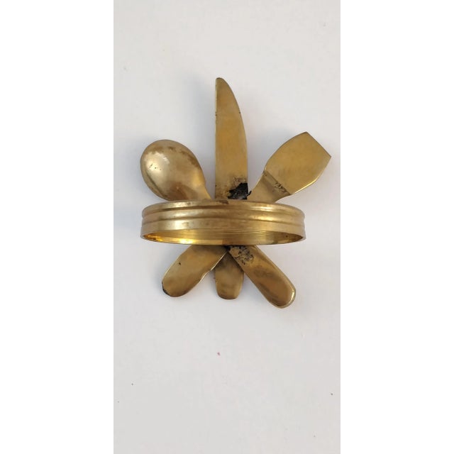 Brass Napkin Rings Utensils Knife Spoon Fork For Sale - Image 4 of 8