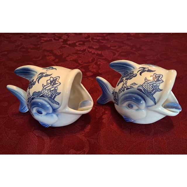 Mid-Century Pair of Blue Willow Personal Ashtray Fish Shaped For Sale - Image 10 of 18