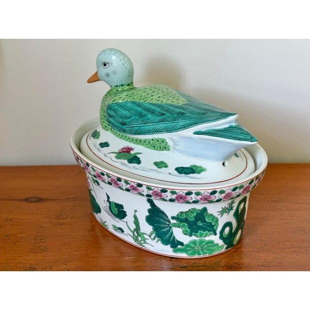 Ceramic 1980s Chinese Export Porcelain Duck Lidded Dish For Sale - Image 7 of 9