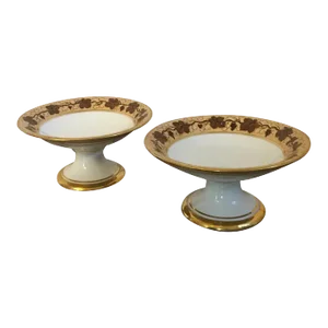 1825 Porcelain Compotes in the Vintage Pattern by Pochet-Deroche - A Pair