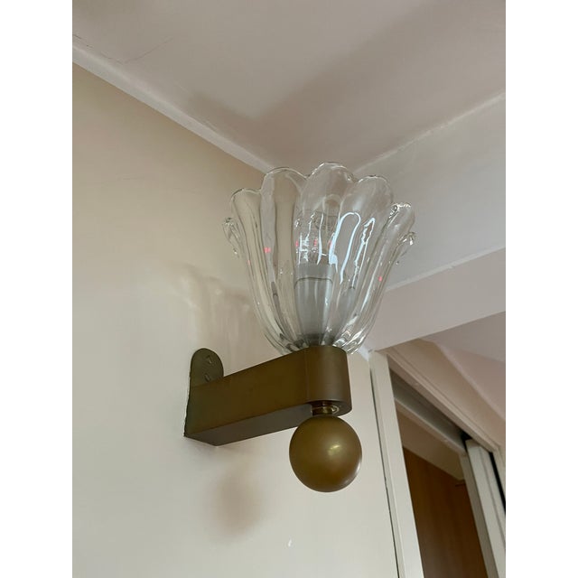 Metal Vintage Art Deco Brass and Glass Wall Lamp, 1930 For Sale - Image 7 of 8