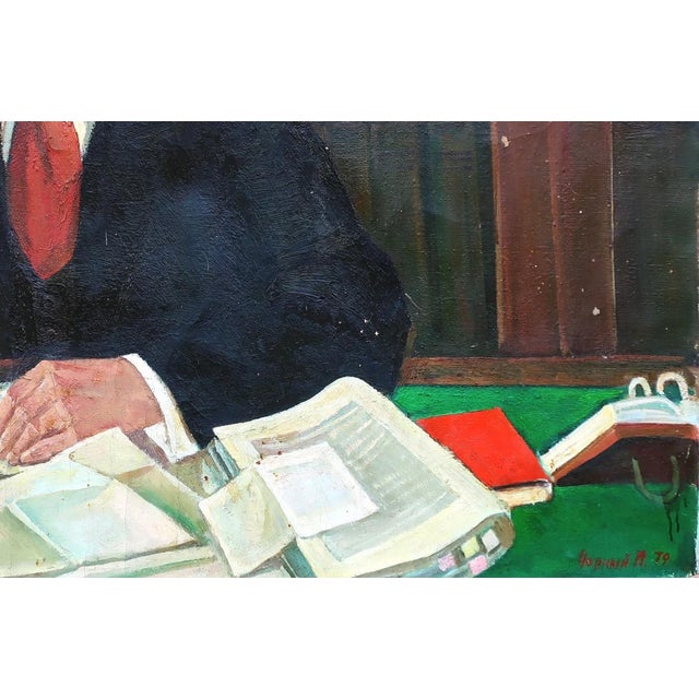 1970s 1970s Lenin Portrait, Antique Oil Painting, Soviet Socialist Realism Art 100-150 For Sale - Image 5 of 6