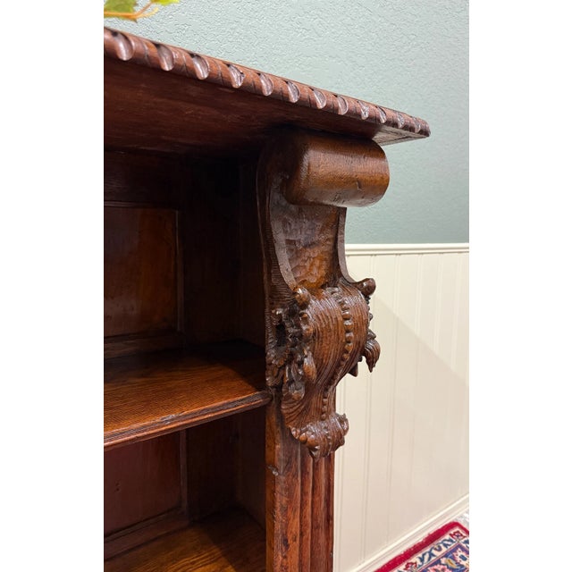 Antique French Renaissance Revival Open Bookcase Cabinet Bookshelf Oak C. 19th C For Sale - Image 11 of 18