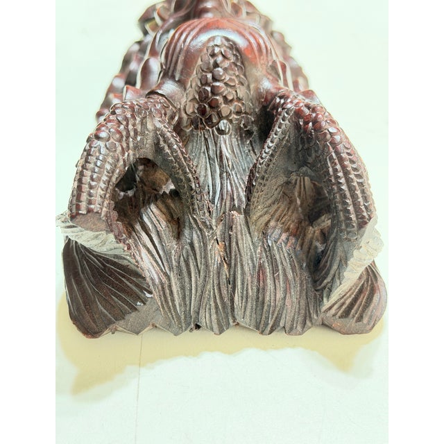 Vintage Indonesian Hand-Carved Horned Guardian Wall Mask With Inset Eyes For Sale - Image 11 of 12