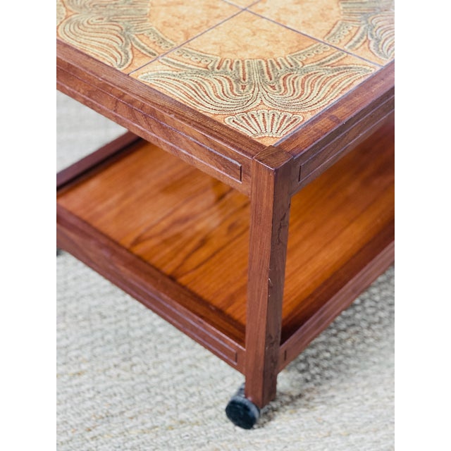 Vintage Teak and Ceramic Coffee Table on Casters, 1960s For Sale - Image 6 of 10