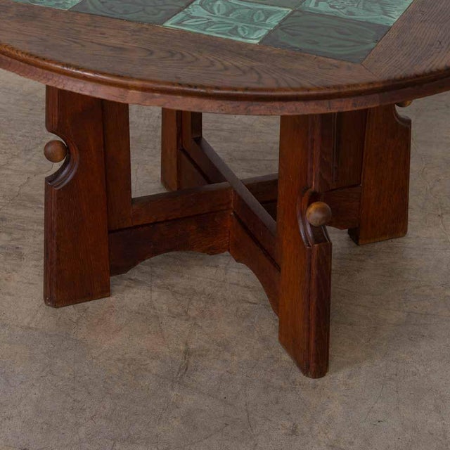 1950s French Adjustable Oak and Tile Table by Guillerme Et Chambron For Sale - Image 15 of 17