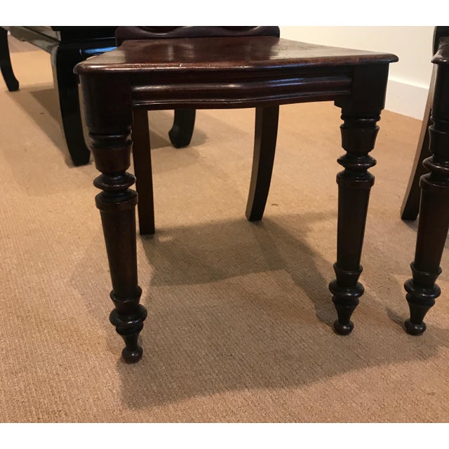 Wood Pair of Hand Carved Mahogany Armorial Hall Chairs For Sale - Image 7 of 12