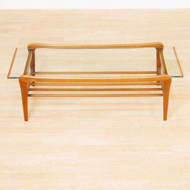 Wood Mid Century Floating Glass and Teak Coffee Table With Magazine Rack For Sale - Image 7 of 10