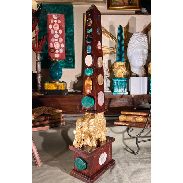 Large Italian Grand Tour Style Handpainted & Gilded Obelisk of the Minerva With Semi-Precious Stone Specimens For Sale - Image 11 of 12