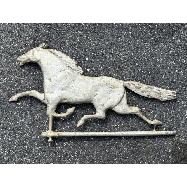 Classic Americana Late 19th / Early 20th Century. Zinc Metal Painted Race Horse Weather Vein Cap / Top. Double sided and...