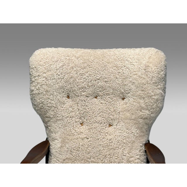 1960s Danish Mid-Century Modern, Beige Sheepskin, Beech, Lounge Chair, Denmark, 1960s For Sale - Image 5 of 9