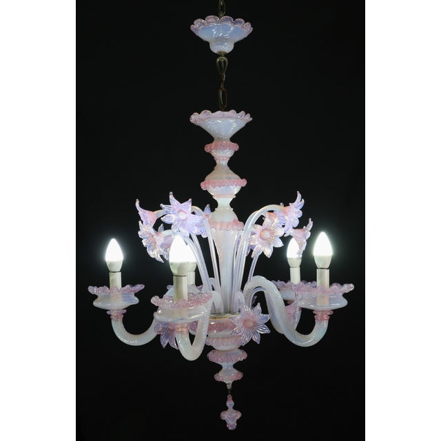 1960s Extraordinary Murano Glass Chandelier Adorned With Pink Flowers For Sale - Image 13 of 15