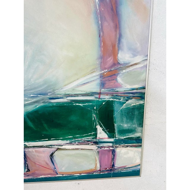 Bottle Green Vintage Colorful Abstract Painting For Sale - Image 8 of 8