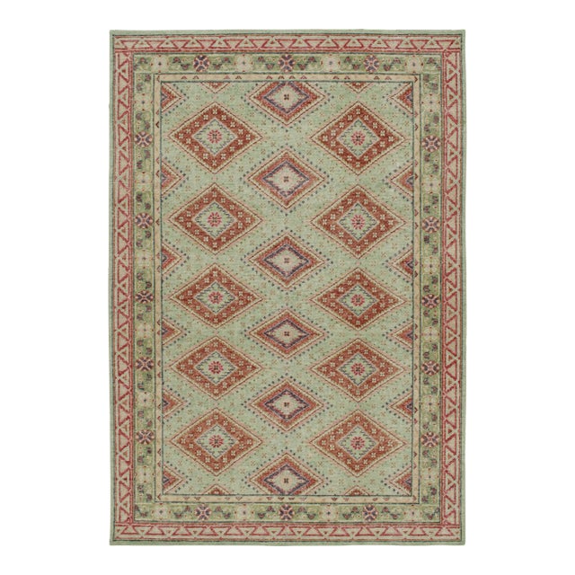 Rug & Kilim’s Oversized Diamond Play Rug in Mint and Rust, 14x20 For Sale