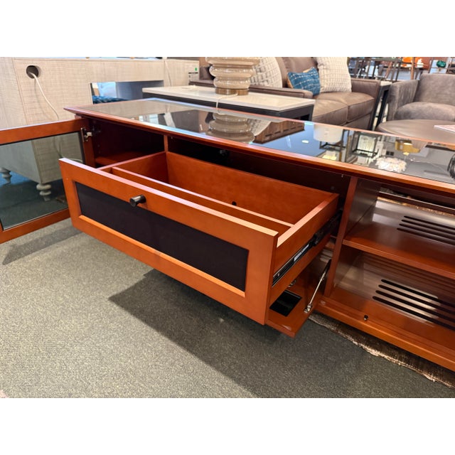 2010s Bdi Novia Glass + Wood Media Cabinet For Sale - Image 5 of 12