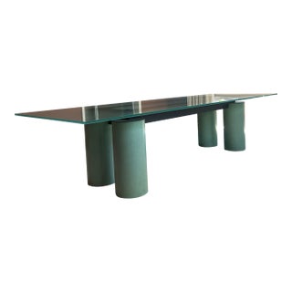 Large 118" Serenissimo Postmodern Dining Table, Seats 10, Semi-Opalescent Glass & Venetian Stucco Columns, 1987 (Original Catalog) For Sale