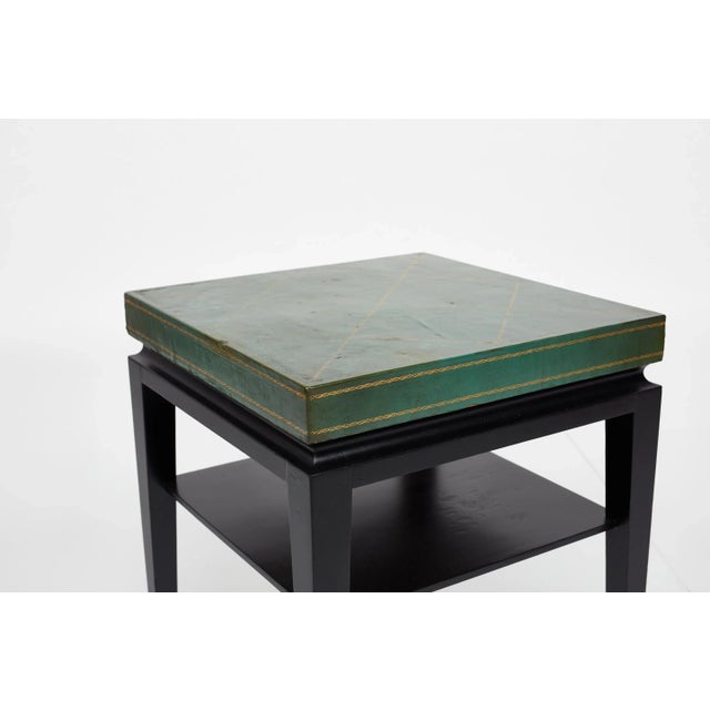 Green Tommi Parzinger Green Leather Occasional Table, Model No. 3303, Ca. 1955 Ebonized Wood, Embossed Leather. For Sale - Image 8 of 11