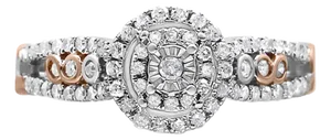14K Rose Gold Plated .925 Sterling Silver 3/8 Cttw Round Diamond Double Frame Cross-Over Split Shank