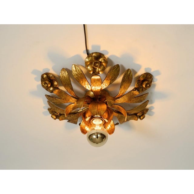 Brutalist Florentine Gold-Plated Iron Ceiling Lamp, 1960s For Sale - Image 9 of 18