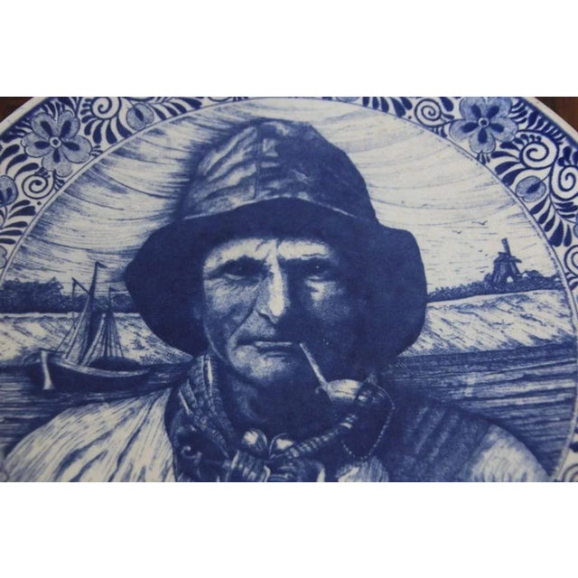 Delft Vintage Dutch Delfts Blauw Volendam Fisherman Blue & White Wall Charger Holland For Sale - Image 4 of 12
