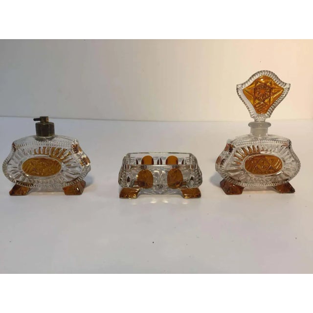 Early 20th Century 1930s Art Deco Bohemia Karl Palda Crystal Vanity Set - Set of 3 For Sale - Image 5 of 11