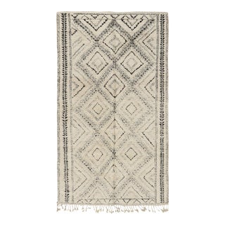 Vintage Moroccan Rug in Beige With Black Diamond Medallions, From Rug & Kilim For Sale