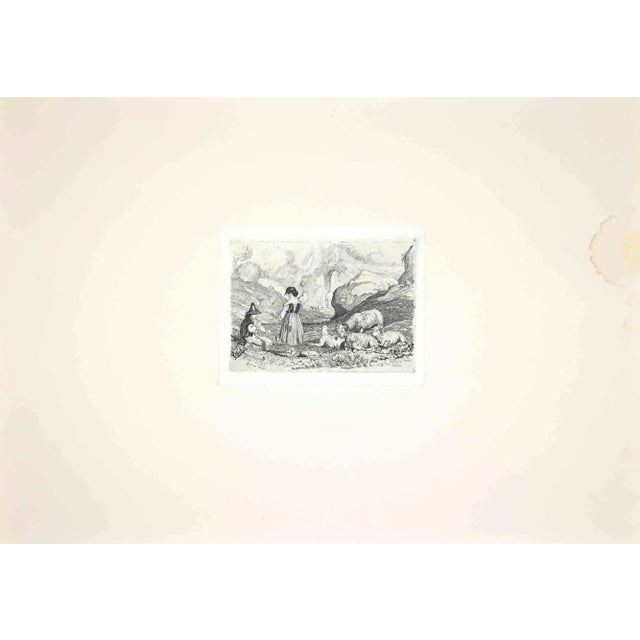 The Shepherd playing in Roman Countrysideis an original etching artwork realized after Charles Coleman (1807, Yorkshire -...