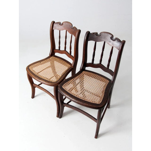 Victorian Antique Caned Seat Chairs Pair For Sale - Image 3 of 11