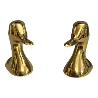 Virginia Metalcrafters Brass Duck Bookends - A Pair For Sale