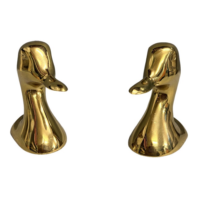 Virginia Metalcrafters Brass Duck Bookends - A Pair For Sale