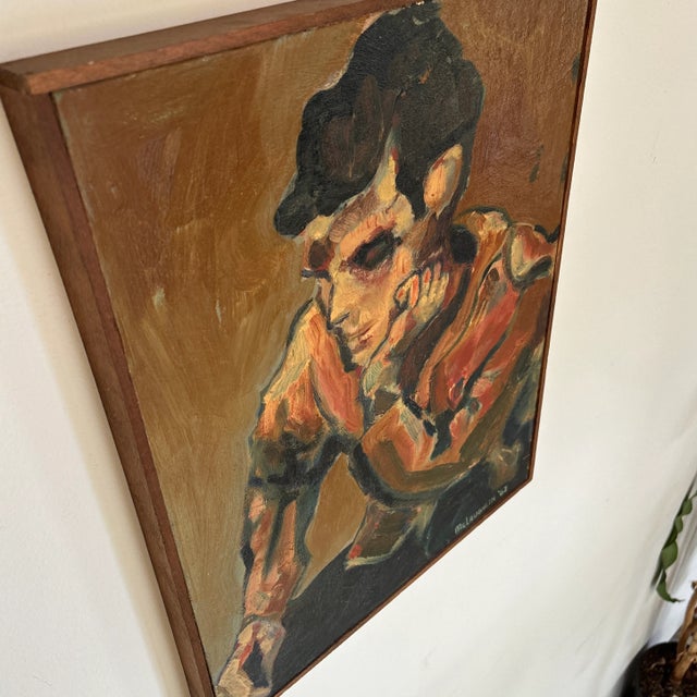 Mid-Century Modern Painting of a Pondering Man For Sale - Image 4 of 7