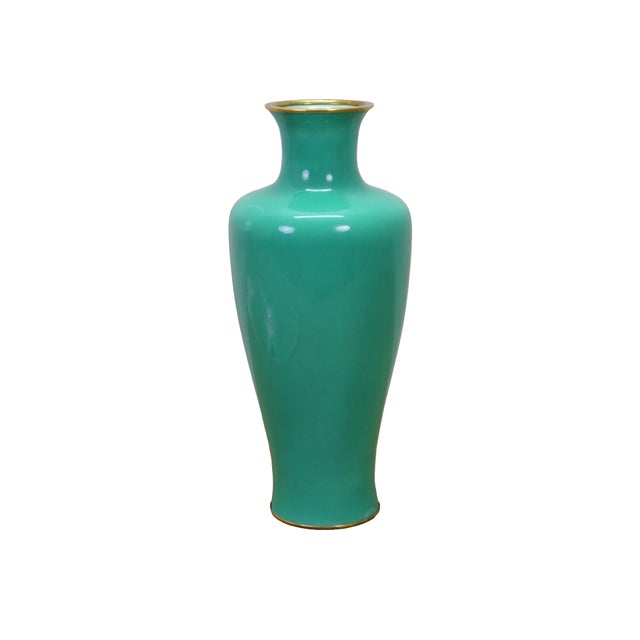 Antique Japanese Ando Jubei Celadon / turquoise wireless cloisonne mantel vase or urn. Signed on base. Dimensions: 4" x...