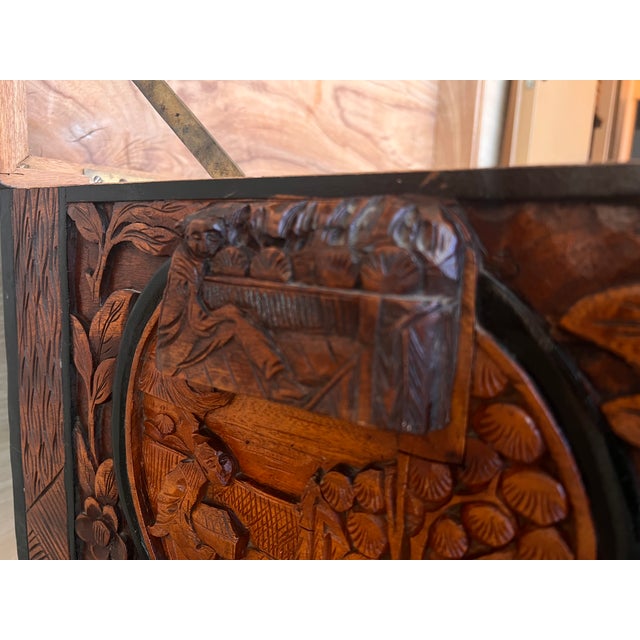 Antique Circa 1900 Hand Carved Chinese Camphor Wood Travelling Trunk For Sale - Image 12 of 12