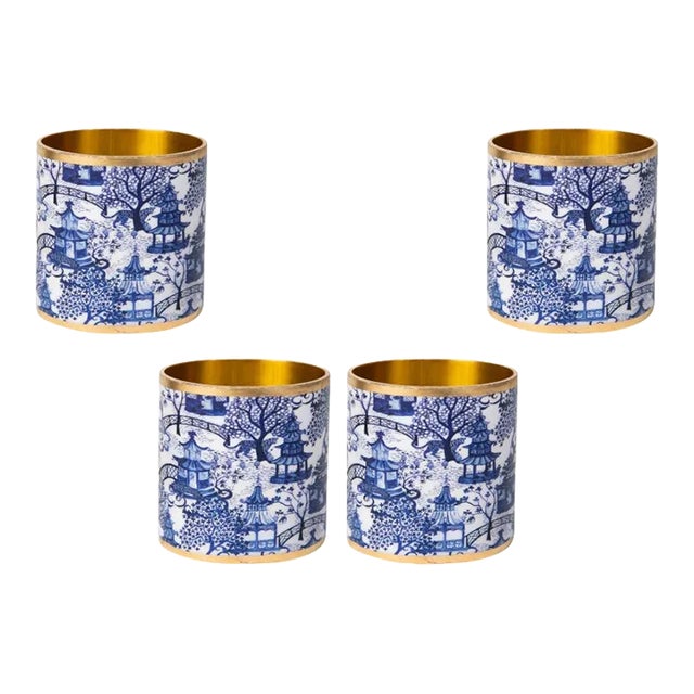 Blue Garden Party Enameled Napkin Rings- Set of 4 For Sale