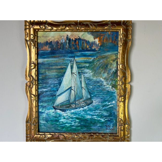 1960's Vintage Expressionist - Style Cityscape Boat Oil Painting, Signed For Sale - Image 4 of 13