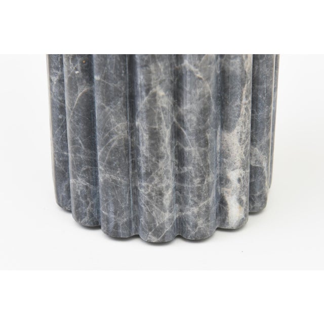 Gray Marble Variegated Vases, Gray and Off White Pair Of For Sale - Image 8 of 11