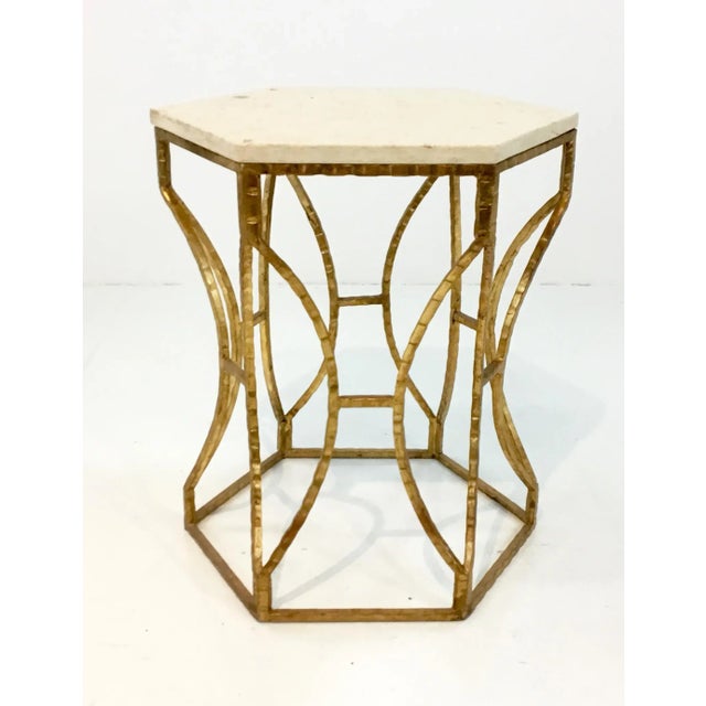 2010s Modern Roja Hexagonal Marble and Iron Side Table For Sale - Image 5 of 5